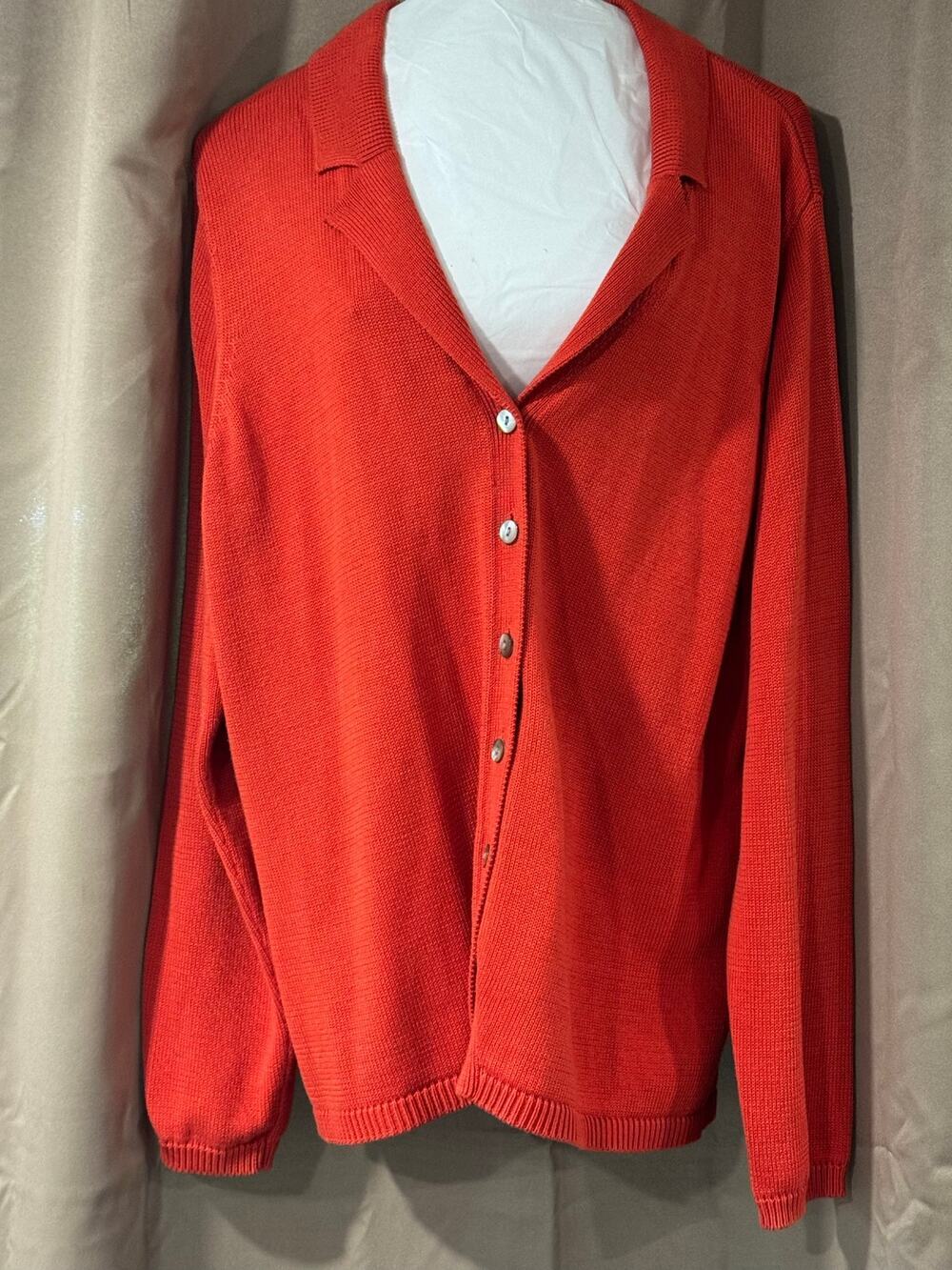 Jones New York Woman 1X Red Orange 100% Cotton Button Knit Cardigan Sweater
